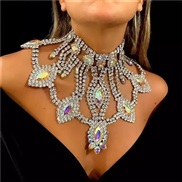 ( white)occidental style fashion lady exaggerating color crystal big necklace gem bride wedding necklace