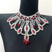 (+ red)occidental style fashion lady exaggerating color crystal big necklace gem bride wedding necklace