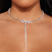 ( Silver)occidental style Rhinestone  fashion all-Purpose bow necklace  samll tassel chain woman necklace