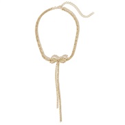 ( Gold)occidental style Rhinestone  fashion all-Purpose bow necklace  samll tassel chain woman necklace