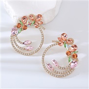 ( champagne)occidental style exaggerating earrings fashion embed colorful diamond temperament personality Round high Ea