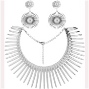( Two piece suit Silver)Africa circle necklace punk Metal Collar fashion Alloy earrings bangle