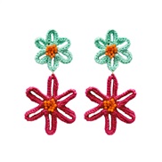 (red  green)occidental style summer flowers earrings fresh sweet woman Country style rope weave hollow flowers woman