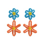 ( blue)occidental style summer flowers earrings fresh sweet woman Country style rope weave hollow flowers woman