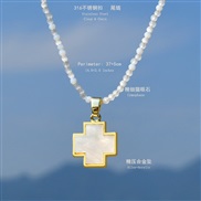 (N263 )occidental style cross pendant crystal beads necklace woman temperament all-Purpose chain