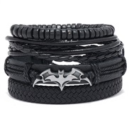 (4+ Black )diy four multilayer leather brief handmade weave retro black bracelet