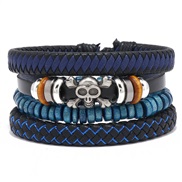 (4+ Black )occidental style fashion brief handmade weave leather braceletdiy four personality bangle