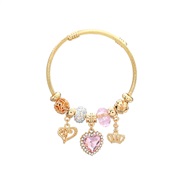 (45 Pink)occidental style bangle style bracelet woman crown heart-shaped pendantbracelet