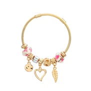 (52 Pink)occidental style bangle style bracelet woman Alloy leaves heart-shaped pendantbracelet
