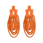 ( Orange)occidental style Bohemia handmade weave geometry long style tassel beads earring personality temperament earri
