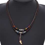 ( Brown)retro ethnic style Clothing personality dog pendant man leather necklace multilayer long style