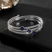 ( sapphire blue ) Rhinestone more circle fully-jewelled opening twining bangle gold silver color multilayer bride zirco