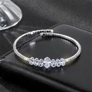 ( Silver2)occidental style brilliant bronze embed Zirconium bangle crystal claw chain opening row luxurious fully-jewel