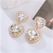 ( white)spring occidental style fashion super colorful diamond heart-shaped earrings woman temperament all-Purpose high