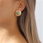 (gold +blue )E medium Round turquoise earrings  samll retroVintage embed Pearl retro Earring