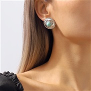 ( White K+blue )E medium Round turquoise earrings  samll retroVintage embed Pearl retro Earring