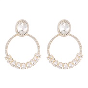 (gold +White Diamond )E fashion creative colorful diamond circle ear stud  retro elegant claw chain brilliant exaggerat
