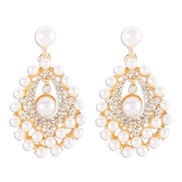 ( Gold)E retro elegant Pearl flash diamond earrings  exaggerating hollow big earring temperament Earring