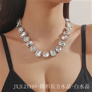 (JXJL21195 circular length   crystal  crystal) white Round square geometry glass Rhinestone clavicle chain exaggerating