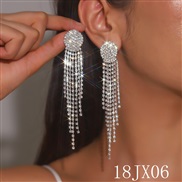 (18JX 6 silvery White Diamond )  occidental style exaggerating long style fully-jewelled Rhinestone tassel earrings  al
