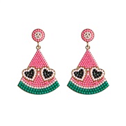 ( Pink)occidental style summer creative sector watermelon Alloy beads earring lady leisure