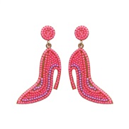 ( rose Red)summer occidental style Alloy mosaic beads High-heeled shoes Modeling earring fashion personality exaggerati