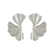 ( Silver)occidental style fashion temperament brief silver leaves Alloy ear stud Metal wind earrings