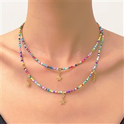 ( 1  Color)Bohemia color beads necklace woman  occidental styleins wind multilayer beads star pendant clavicle chain mo