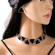(E4967 9/ black)occidental style retro geometry triangle necklace  personality exaggerating luxurious set earrings