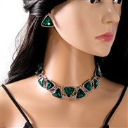 (E57 8 1/ green)occidental style retro geometry triangle necklace  personality exaggerating luxurious set earrings