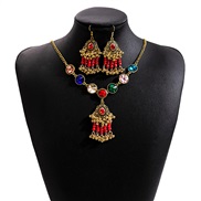 (E4534 2)occidental style retro Bohemian style Rhinestone set  exaggerating personality drop beads necklace tassel earr