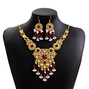 (E1 74 2)occidental style retro ethnic style set  exaggerating luxurious drop necklace palace wind Round tassel earring