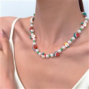 ( wg  674)Bohemia fruits Pearl necklace woman  occidental styleins wind color apple watermelon beads clavicle chain more
