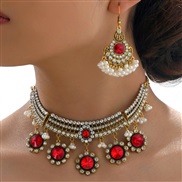 occidental style fashion retro flowers flash diamond exaggerating necklace earring woman set