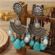 (EZ4756lanse)E occidental style turquoise Metal Earring woman fashion personality brief blue earring