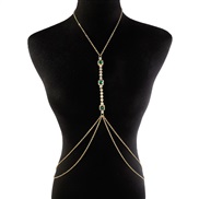 (gold +green )occidental style fashion diamond gem chain  brief Double layer chain woman