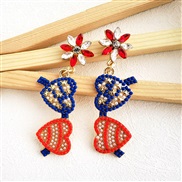 ( red)summer creative brief heart-shaped Alloy diamond beads earrings leisure wind Earring