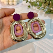 (E 1391 purple)Japan and Koreains wind brief fashion geometry Round earrings woman  samll personality all-Purpose earri