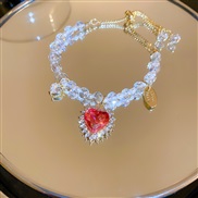 ( Pink crystallove  Bracelet)retro zircon crystal Pearl diamond love bracelet occidental style personality temperament 