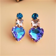( light blue )occidental style summer colorful diamond geometry heart-shaped Alloy diamond Rhinestone earrings woman fa