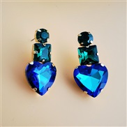 ( Dark blue)occidental style summer colorful diamond geometry heart-shaped Alloy diamond Rhinestone earrings woman fash