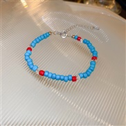 (1  Bracelet  blue  Style 1)blue beads silver splice bracelet personality creative fashion brief sweet wind