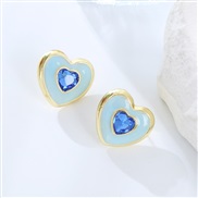 ( light blue )occidental style fashion Earring Rhinestone embed color zircon earrings heart-shaped lady ear stud