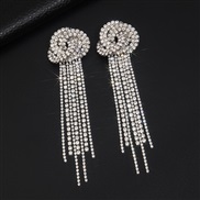 ( Silver) exaggerating diamond earrings Round fully-jewelled claw chain tassel big earringsE