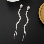 ( SilverAB)occidental style  Rhinestone snake long style earrings Street Snap brief atmospheric claw chain bride ear st