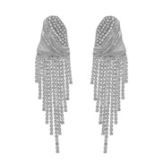 ( Silver)occidental style exaggerating earrings fully-jewelled tassel Earring fashion Alloy diamond Rhinestoneearrings