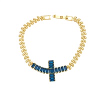 ( Dark blue)occidental style fashion personality embed color zircon cross bracelet temperament bracelet womanbrc