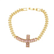 ( Pink)occidental style fashion personality embed color zircon cross bracelet temperament bracelet womanbrc
