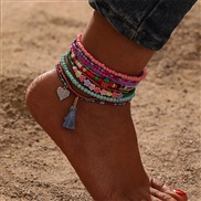 (2435112) wind Anklet set  handmade weave beads Anklet  love tassel pendant Anklet