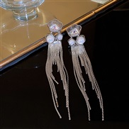 ( Silver needle  Silver)silver zircon flowers Pearl earrings occidental style Metal wind long style tassel earring pers